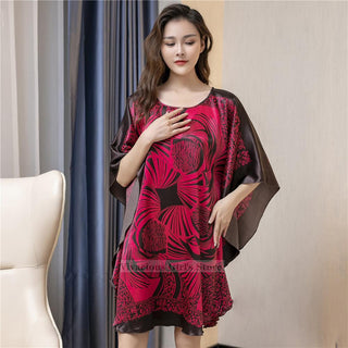 Plus Size Nightgown Sleepwear Women's Summer Nightwear Robe Lady Sexy Nightdress Silk Rayon Loose Bathrobe Gown Home Dress ALODIA STORE