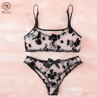 Leechee New Lingerie Set Floral Full Cup Bra For Women Fashion Mesh Sexy Underwear Intimate Lingerie Ruffles Bra And Panty Set ALODIA STORE