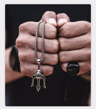 Necklace Man,Neptune Trident Pendant Necklace, Stainless Steel Men Statement Necklaces Sea Lover Gift ALODIA STORE