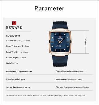 REWARD Top Brand Men's Watch Business Relogio Masculino Square Quartz Man Watch Men Wristwatch Full Steel Waterproof Male Watch ALODIA STORE