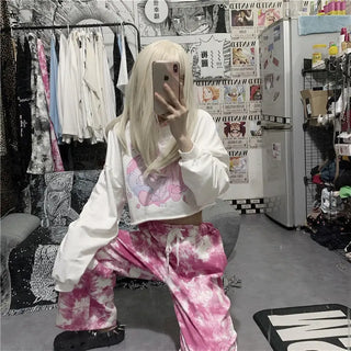 Long Sleeve Harajuku Crop Top for Women Short T Shirt Korean Style Tshirt Croptop Japanese Goth Anime Graphic Pastel Gothic ALODIA STORE