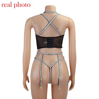 Echonight Sequin Lingerie Set Sexy Push up Women's Underwear Set Lace Bra 3 Piece Set Padded Bra and Thong Lingerie Dropshipping ALODIA STORE