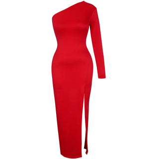Long Elegant Dresses for Women Summer One Shoulder Maxi Dress Bodycon Sexy Black Slit Fomal Wedding Evening Party Dress 2022 ALODIA STORE