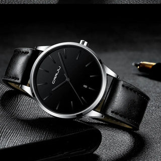 Mens Watches CRRJU Full Steel Casual Waterproof Watch for Man Leather Quartz Watch Men's Dress Calendar Watch Relogio Masculino ALODIA STORE