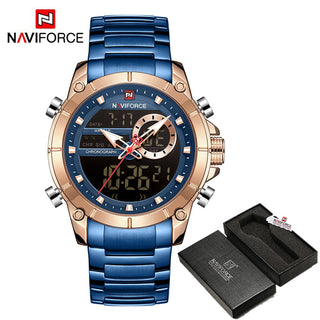 NAVIFORCE Luxury Original Sports Wrist Watch For Men Quartz Steel Waterproof Dual Display Fashion Watches Relogio Masculino 9163 ALODIA STORE