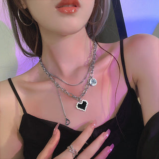 New Senior Fashion Women Pendant Necklaces Fine Double Link Chain Metal Heart Party Necklace Jewelry Gift ALODIA STORE
