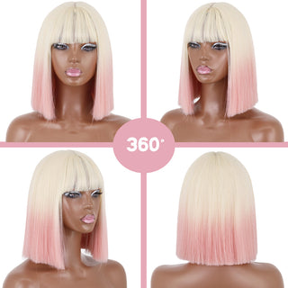 Short straight orange wig with bangs synthetic fiber wig African American white female cosplay/party/daily wig ALODIA STORE
