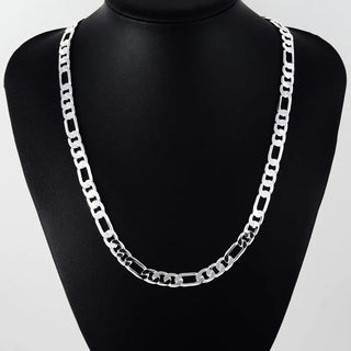 Men's 8MM 20'' 55cm Silver Colour Necklace Fashion  Silver Colour Jewelry Figaro Chain Necklace For Women Male AAA Quality ALODIA STORE