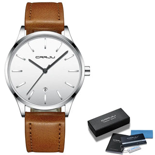 Mens Watches CRRJU Full Steel Casual Waterproof Watch for Man Leather Quartz Watch Men's Dress Calendar Watch Relogio Masculino ALODIA STORE