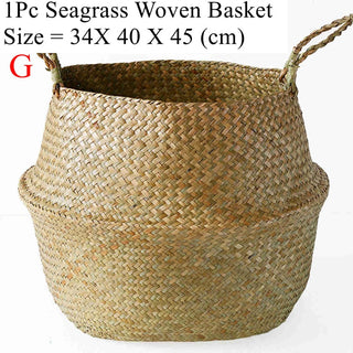LuanQI Wicker Basket Toy Organizer Folding Rattan Seagrass Storage Basket Laundry Woven Basket Plant Flower Pot For Home Garden ALODIA STORE