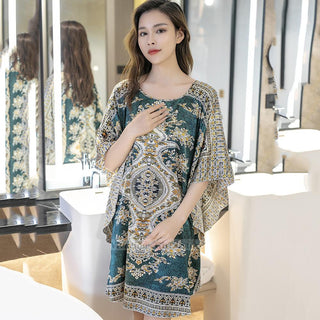 Plus Size Nightgown Sleepwear Women's Summer Nightwear Robe Lady Sexy Nightdress Silk Rayon Loose Bathrobe Gown Home Dress ALODIA STORE