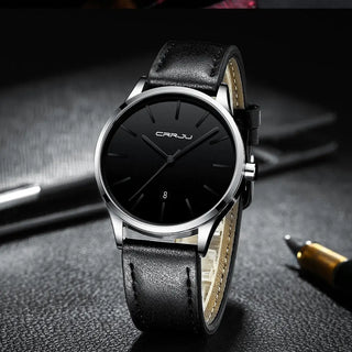 Mens Watches CRRJU Full Steel Casual Waterproof Watch for Man Leather Quartz Watch Men's Dress Calendar Watch Relogio Masculino ALODIA STORE