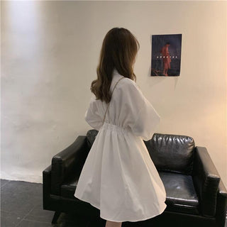 QWEEK Shirt Dress Women Korean Style Polo Collar Black ALODIA STORE