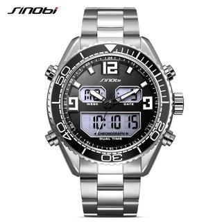SINOBI Men's Sports Watch Luxury Male Stainless Steel Chronograph Quartz Watches Military Wrist Watch Gift for Men Reloj Saat ALODIA STORE