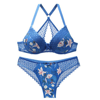 New 2020 sexy 3/4 cup back closure lace women bra set thong hollow out  underwear  intimante  lingerie alodia store