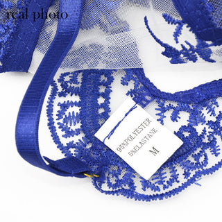 Echonight Sexy Women's Underwear Transparent Lingerie Embroidery Wireless Bra and Panty Set with Thongs Blue Lace Erotic Sets ALODIA STORE