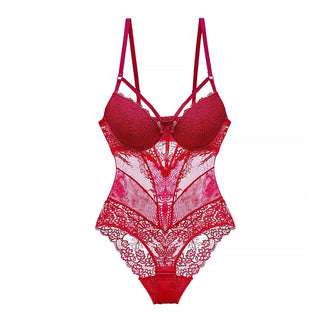 Sexy Body Women Push Up Strappy Cup Underwire Hollow Out Back Floral Pattern Bodysuit Women Lingerie Bra with Openable Crotch ALODIA STORE