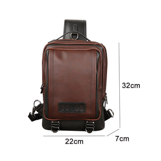 Scione Men Leather Backpacks Waterproof Chest Crossbody Bags Fashion Outdoor Business Casual Bag With Earphone Hole ALODIA STORE