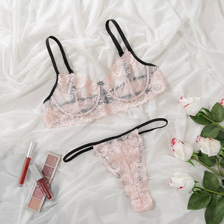 New Sexy Lingerie Bra Set Floral Women's Underwear Set Embroidery See Through Bra and Panties Push up Bralette Lenceria Lingerie ALODIA STORE