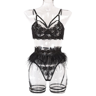 Ellolace Feather Sexy Lingerie Women's Underwear Set Woman 3 Pieces Women Sets Lingerie Sexy Push up Sensual Lingerie Woman ALODIA STORE