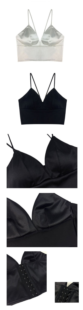 Heeatal Sexy Satin Crop Top Women Bra Sexy Cross Strap Wireless Bralette Crochet Top Female Padded Seamless Tops Ropa De Mujer ALODIA STORE