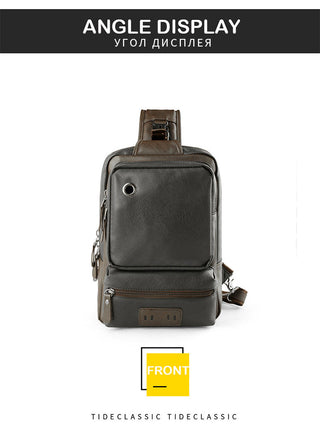 Scione Men Leather Backpacks Waterproof Chest Crossbody Bags Fashion Outdoor Business Casual Bag With Earphone Hole ALODIA STORE