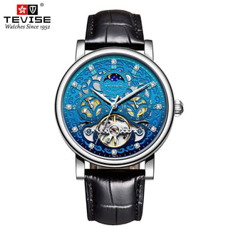 TEVISE Brand Classic Retro Men Watches Automatic Mechanical Watch Men Tourbillon Clock Genuine Leather Waterproof Business Watch ALODIA STORE