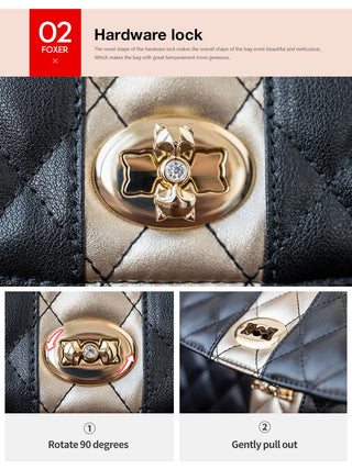 FOXER Women Crossbody Shoulder Bag Diamond Lattice Handbag Lady Purse Split Leather Chain Strap Messenger Bag Valentine Day Gift ALODIA STORE