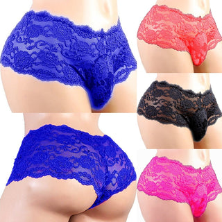 Sexy Panties Plus Size Lace Sissy Men's Underwear Sexy Lingerie Male Breathable Jockstrap Briefs G-String Thongs Porno Underpant ALODIA STORE