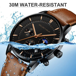 GOLDENHOUR Men's Watch Top Brand Luxury Fashion Quartz Watch Men Leather Waterproof Sports Wrist Watch Male Relogio Masculino ALODIA STORE