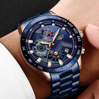 LIGE Men Watches Top Brand Luxury Stainless Steel Blue Waterproof Quartz Watch Men Fashion Chronograph Male Sport Military Watch ALODIA STORE