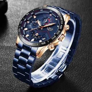 LIGE Men Watches Top Brand Luxury Stainless Steel Blue Waterproof Quartz Watch Men Fashion Chronograph Male Sport Military Watch ALODIA STORE