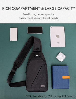 TINYAT Sling bag For 7.9 pad Black Casual Functional Men Chest Bag Pack dual earphone jack Men Shoulder Messenger Bags Pack Bag ALODIA STORE