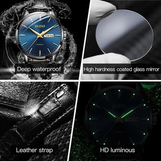 OLEVS Top Brand  Men Classic Quartz Waterproof Watch Leather Strap Business Popular Casual Men Watch ALODIA STORE
