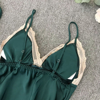 Satin Robe Set Sexy Female Sleepwear Summer Kimono Bathrobe Lace Trim Bride Bridesmaid Dressing Gown Casual Nightgown ALODIA STORE
