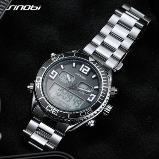 SINOBI Men's Sports Watch Luxury Male Stainless Steel Chronograph Quartz Watches Military Wrist Watch Gift for Men Reloj Saat ALODIA STORE