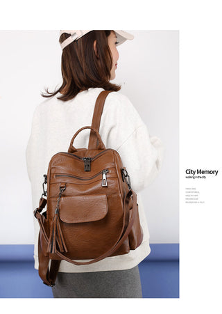 New Women Backpacks Soft Leather Fashion Casual Tassel ALODIA STORE