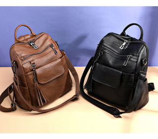 New Women Backpacks Soft Leather Fashion Casual Tassel ALODIA STORE