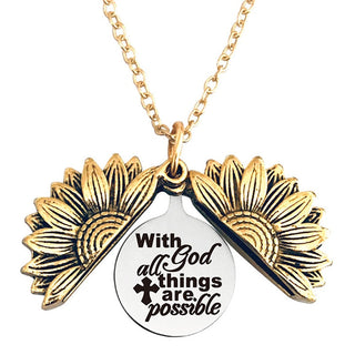 New Stainless Steel Necklaces For Women Open Locket Necklace Engraved You Are My Sunshine Sunflower Pendant Necklace Gift ALODIA STORE