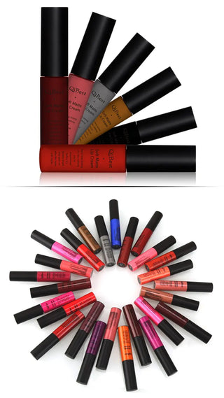 QIBEST Matte Lip Gloss Lip Makeup 34 Colors Velet Nude Waterproof Lipgloss Matte Lipstick Liquid Lipstick Long lasting Lip Tint ALODIA STORE