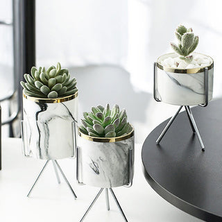 Nordic Ceramic Iron Art Vase Marble Pattern Rose Gold Silver Tabletop Green Plant Pot Home Office Vases Decorative ALODIA STORE