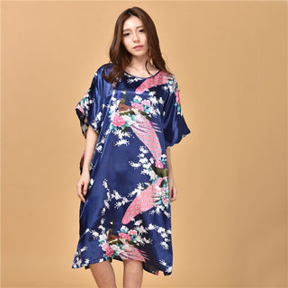 Plus Size Nightgown Sleepwear Women's Summer Nightwear Robe Lady Sexy Nightdress Silk Rayon Loose Bathrobe Gown Home Dress ALODIA STORE