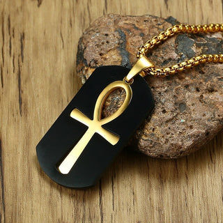 Vnox Removable Ankh Cross Necklace for Men Gold Tone Stainless Steel Cut Out Crux Ansata Key To Life Egypt Pendant Box Chain 24" ALODIA STORE