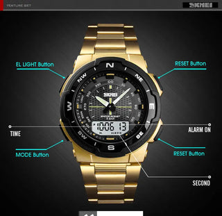SKMEI Watch Men's Watch Fashion Sport Watches Stainless Steel Strap Mens Watches Stopwatch Chronograph Waterproof Wristwatch Men ALODIA STORE