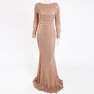 Enenthelabel O Neck Full Sleeved Maxi Dress Stretch Sequined Floor Length Evening Party Dress ALODIA STORE