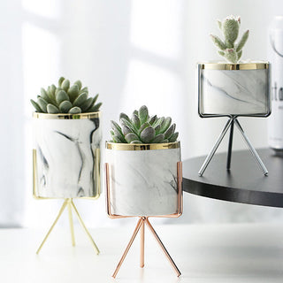 Nordic Ceramic Iron Art Vase Marble Pattern Rose Gold Silver Tabletop Green Plant Pot Home Office Vases Decorative ALODIA STORE