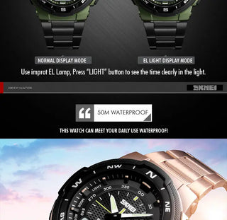 SKMEI Watch Men's Watch Fashion Sport Watches Stainless Steel Strap Mens Watches Stopwatch Chronograph Waterproof Wristwatch Men ALODIA STORE