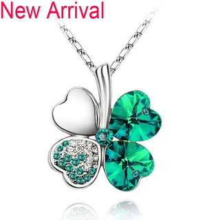 Fashion Jewelry Silver Color Austrian Crystal Necklace Four Leaf Leaves Clover Heart Rhinestones Pendant Necklace Jewelry ALODIA STORE