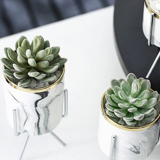 Nordic Ceramic Iron Art Vase Marble Pattern Rose Gold Silver Tabletop Green Plant Pot Home Office Vases Decorative ALODIA STORE