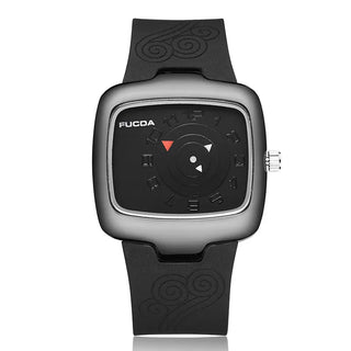 Unique Turntable Black&White Square Quartz Men Watch Wristwatch Men Creative Time Code Rubber Band Watch Relogio Masculino ALODIA STORE